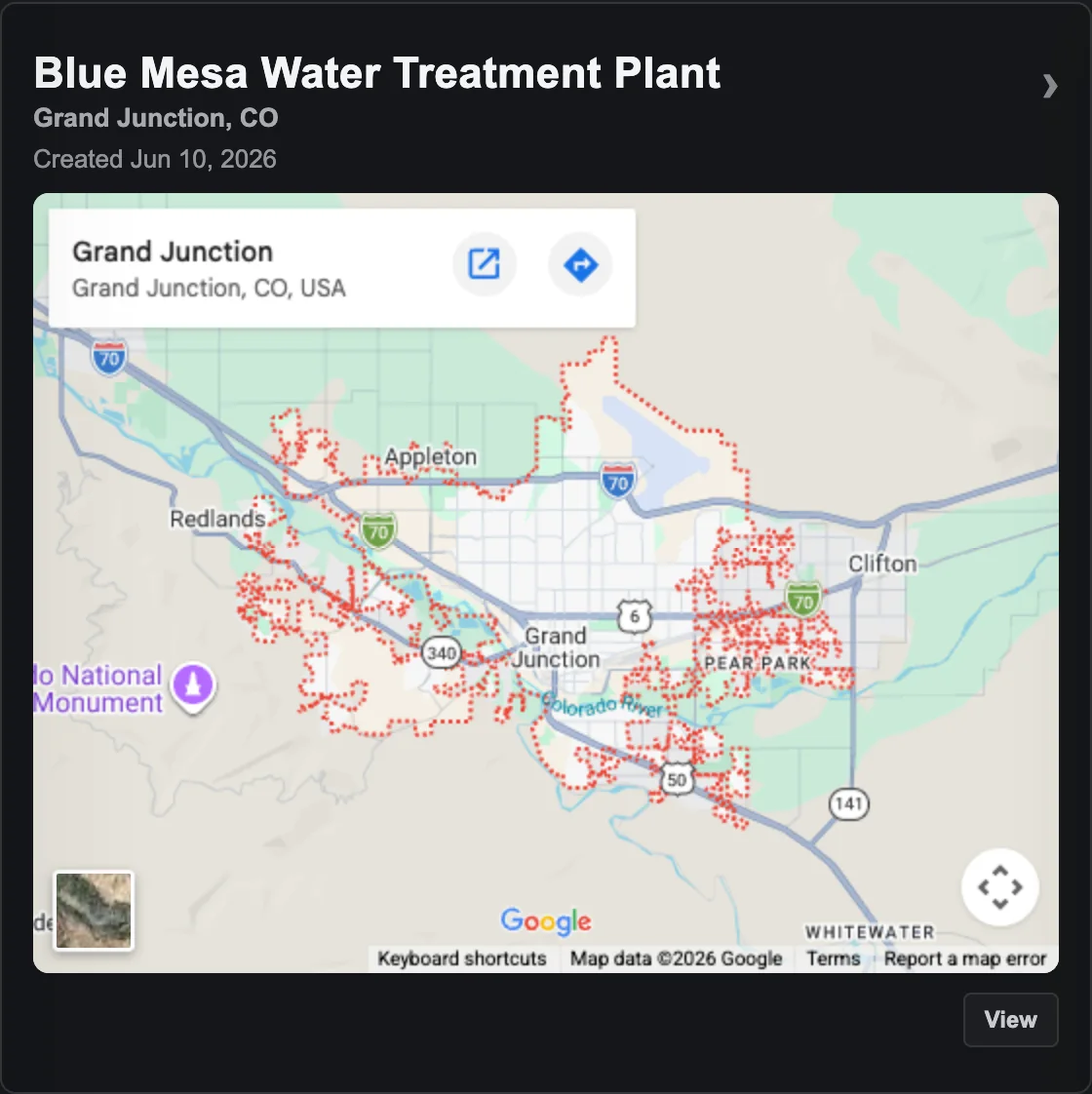 Job card with a live map of the project site